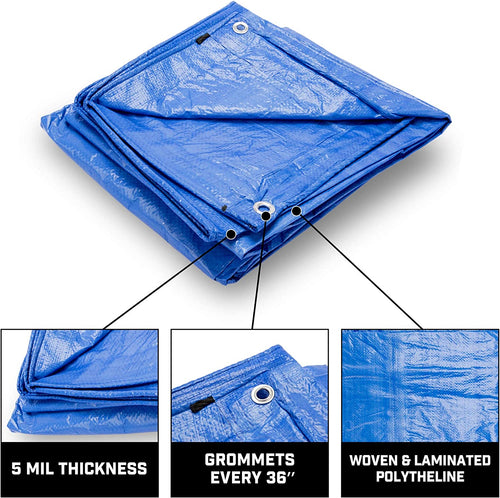 B-Air Grizzly 14' x 30' Waterproof Woven Polyethylene Tarp, BA-GT-BL-1430, 5 mil, Blue