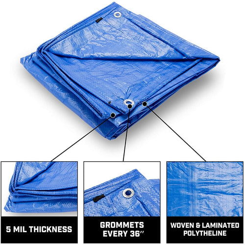 B-Air Grizzly 12' x 16' Waterproof Woven Polyethylene Tarp, BA-GT-BL-1216, 5 mil, Blue